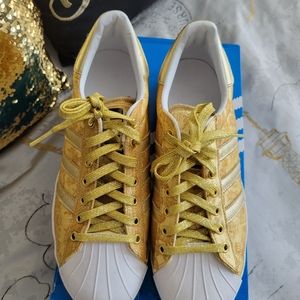 Adidas Superstar Metallic Gold White Shell Toe Sneakers Men's 8.5 Womens 10.5